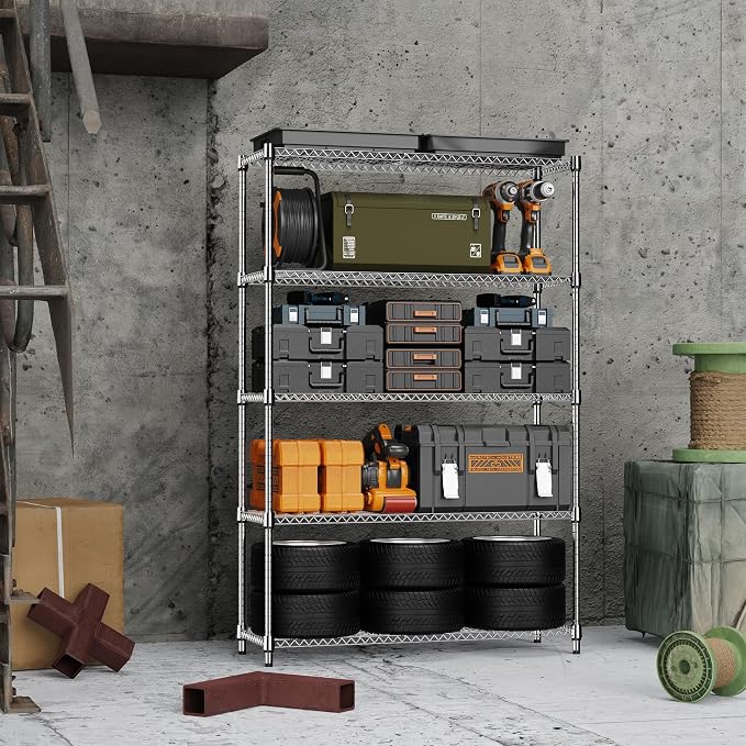 MZG 1750 lbs 5 Tier Storage Rack Metal Wire Shelving Unit, Storage Standing Household Shelf Organizer for Kitchen Pantry Closet Garage Basement Utility Room, Chrome 15.7" D x 45.3" W x 70.4" H - Image 5