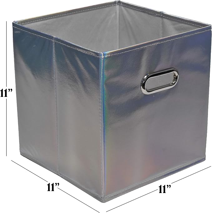 Handy Laundry 6-Pack Foldable Cube Storage Bins – Decorative Collapsible Organizer for Shelves, Closets, Underbed, Clothes, or Kids’ Toys (Shiny Silver) - Image 2