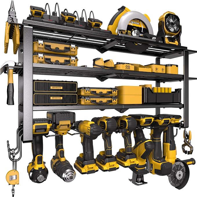 Spampur 420LB Capacity Power Tool Organizer with Charging Station & 6 Outlets | Quick Assembly 4-Layer Heavy Duty Rack for Drills & Batteries | Ultimate Garage Storage & Christmas Gift for Men by Spampur