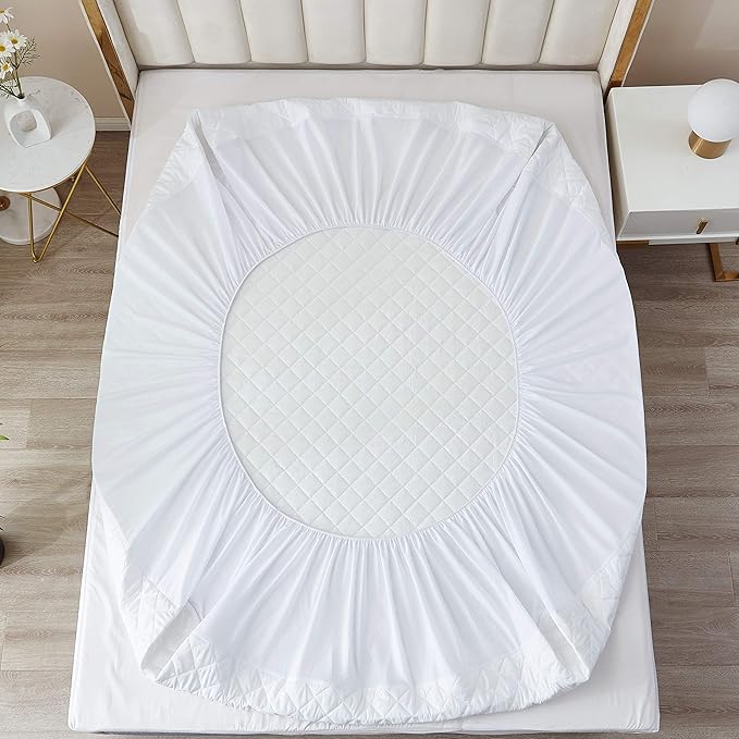 California King Waterproof Mattress Protector, Quilted Cooling Fitted Bed Mattress Cover Pad, 13"-15" Deep Pocket, Soft and Noiseless Machine Washable, Vinyl Free