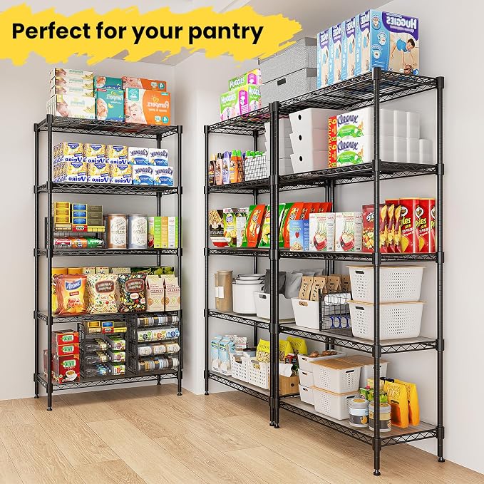 72" H Storage Shelves 5 Tier Wire Shelving with Shelf Liners, Adjustable Metal Garage Shelving, 1325LBS Heavy Duty Commercial Storage Rack for Pantry Kitchen, 35" W x 16" D x 72" H, Black - Image 9