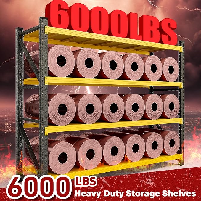 6000LBS Heavy Duty Garage Shelving Units,79" Wide & Deep Storage Shelves,Yellow Metal Garage Shelves,Large Storage Rack,Steel Shelf,Industrial Shelving for Shop,Warehouse,79" W x 24" D x 79" H - Image 3