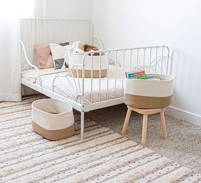 OrganiHaus Cotton Rope Basket for Shelf - Woven Storage Basket for Organizing, Closet & Toy Storage - Honey/Off-White - 15x9x10 - Image 6