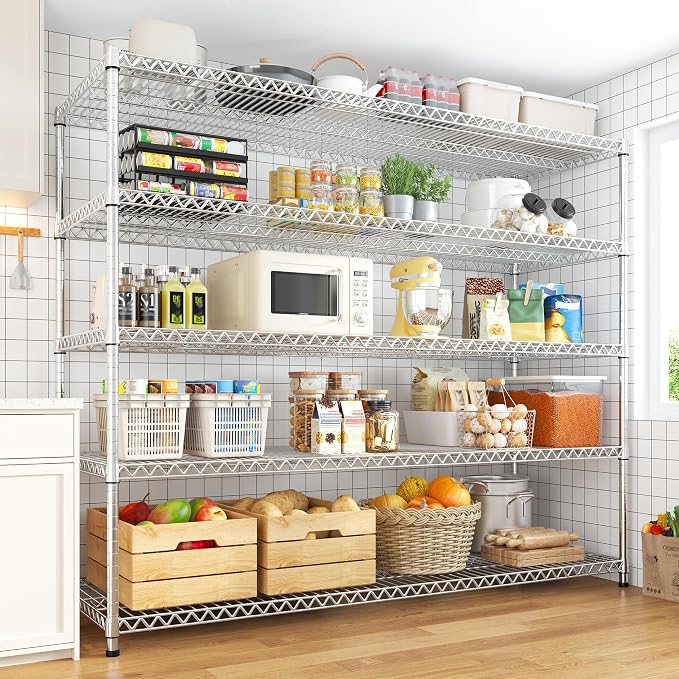 REIBII 55.5" W Storage Shelves 3200LBS Metal Shelving 5 Tier Wire Shelving Garage Shelving Heavy Duty Metal Shelves for Shelving Unit Commercial Adjustable Shelf, 55.5" W X 18''D X 71" H，Chrome,2P - Image 7