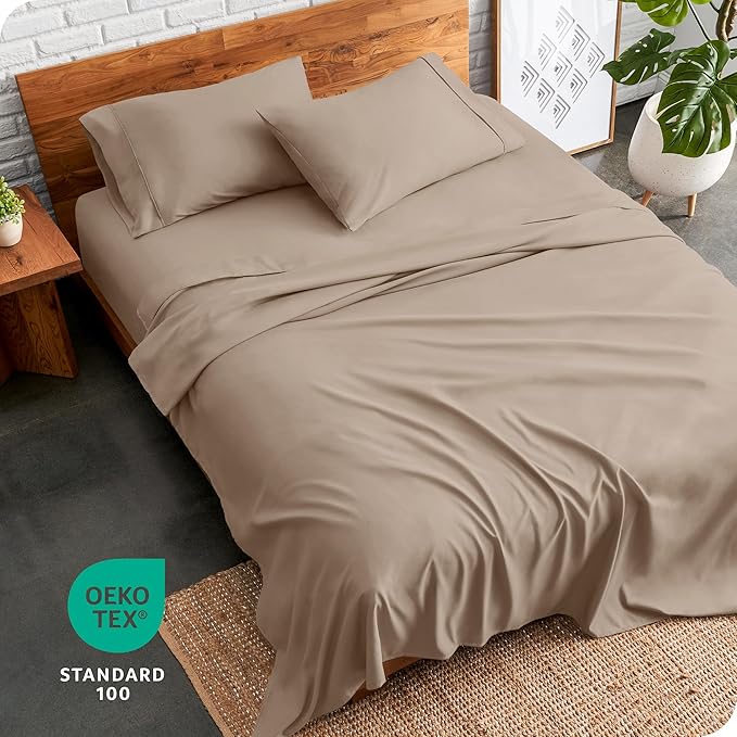 Bare Home Split Head Flex King Sheet Set - 1800 Ultra-Soft Microfiber Bed Sheets - Double Brushed - Deep Pockets - Easy Fit - 4 Piece Set - Bedding Sheets & Pillowcases (Pebble)