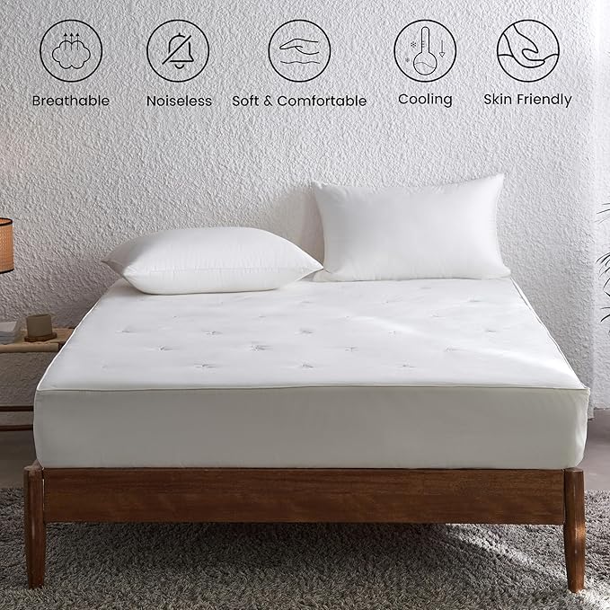 Simple&Opulence Cooling Quilted Mattress Pad – Fitted Sheet Mattress Protector Cover with Elastic Corners, Soft & Breathable, 16 Inch Deep Pocket (Cream Khaki,Twin)