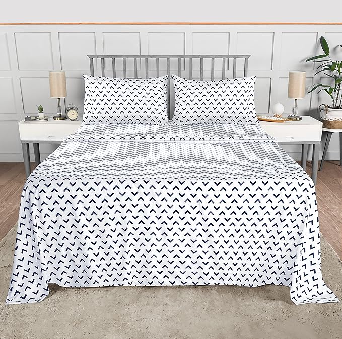 Utopia Bedding Queen Sheet Set, Soft Microfiber 4 Piece Bed Sheets with 15" Deep Pocket - Easy Care Brushed Microfiber (Arrows - Navy)