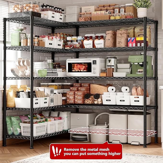 REIBII 70" W Storage Shelves Heavy Duty Load 1600LBS, Metal Shelving 5-Tier Wire Shelving Unit Metal Shelves for Storage Adjustable Shelving Rack for Pantry Kitchen 70" W*15.8" D*72.4" H, 2 Pack - Image 6