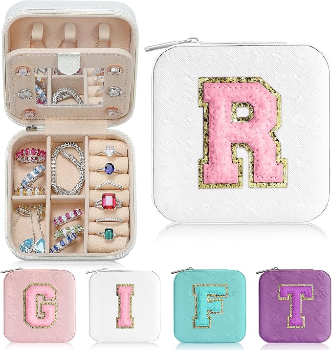 Parima Jewelry Organizer Box, Small Jewelry Box for Women Girls Initial R Travel Jewelry Case Small Jewelry Organizer Box Travel Jewelry Case Jewelry Box Organizer - Letter R, White by PARIMA