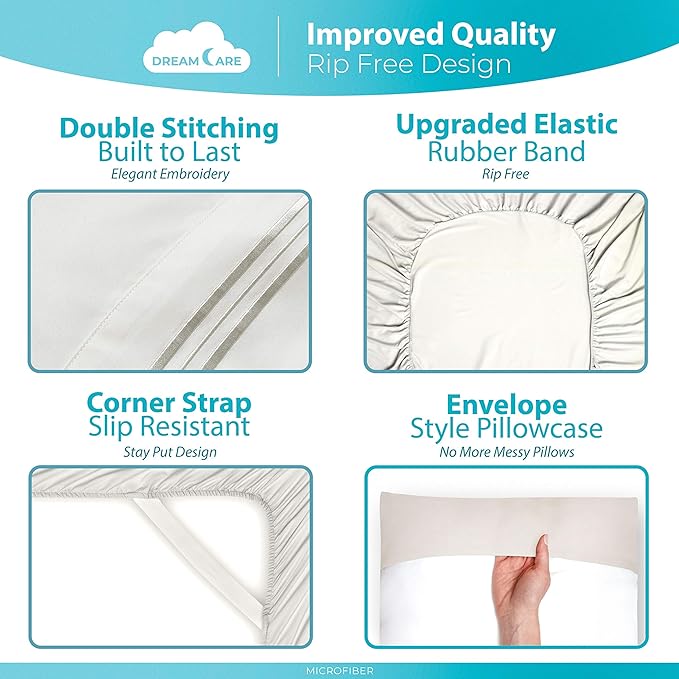 DREAMCARE California King Sheet Sets - 6 pcs Breathable Cooling Bed Sheets - up to 21" Extra Deep Cal King Sheets with Side Pockets - Extra Soft 100% Brushed Hypoallergenic Hotel Luxury Bedding -Ivory
