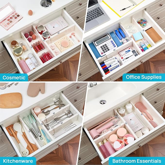 Vtopmart 16 Pack Drawer Dividers for Clothes, 4" High 11.3"-17" Adjustable Expandable Dresser Drawer Organizer, Plastic Drawers Separator for Dresser, Baby Clothes, Underwear, Kitchen & Office Storage - Image 8
