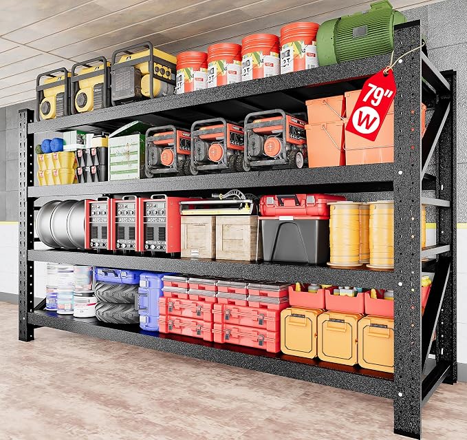 7000LBS Heavy Duty Garage Shelving Units,79" Wide & Deep Storage Shelves,Black Metal Garage Shelves,Large Storage Rack,Steel Shelf,Industrial Shelving for Shop,Warehouse,Basement,79" W x 24" D x 79" H by SISESOL