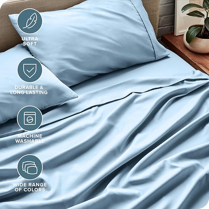 Bare Home Twin Sheet Set - 1800 Ultra-Soft Microfiber Twin Bed Sheets - Double Brushed - Deep Pockets - Easy Fit - 3 Piece Set - Bedding Sheets & Pillowcases (Twin, Light Blue)
