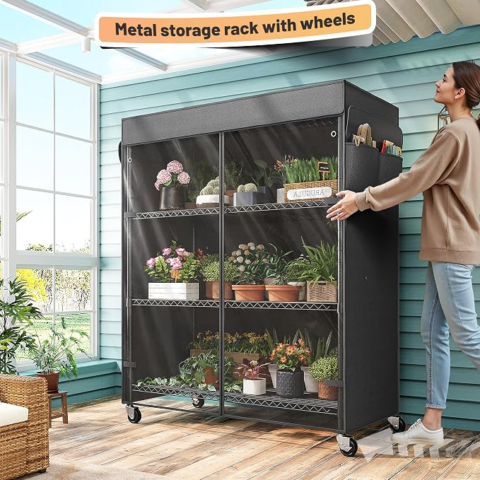 REIBII 4-Tier Storage Shelves Wire Shelving Unit with Cover & Wheels, Heavy Duty Metal Shelving for Dorm Storage Shelves, Garage Storage Rack Commercial Shelf, Pantry, Kitchen, 36" W*14.3" D*56.5" H - Image 2