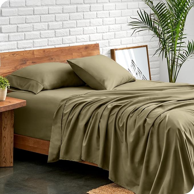 Bare Home Twin XL Sheet Set - 1800 Ultra-Soft Microfiber Twin Extra Long Bed Sheets - Double Brushed - Deep Pockets - Easy Fit - 3 Piece Set - Bedding Sheets & Pillowcases (Twin XL, Olive)