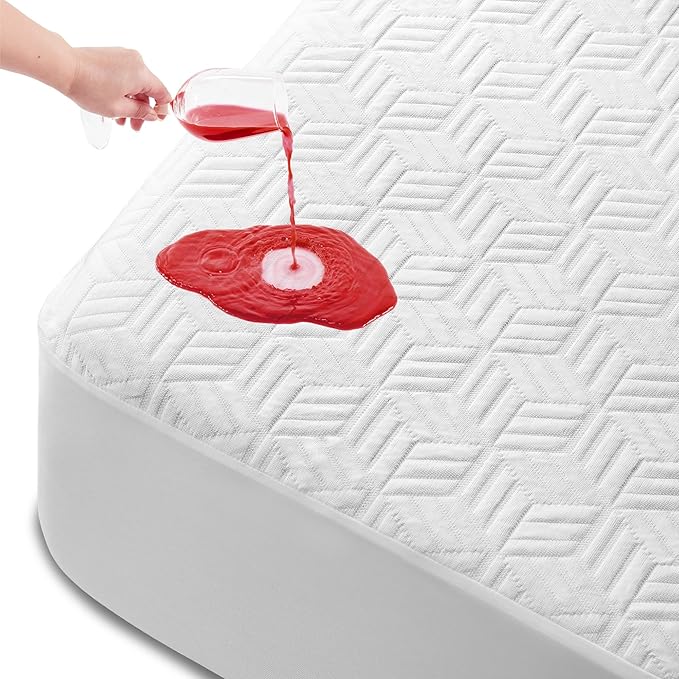Cozymaker Full Size 100% Waterproof Mattress Protector, Cooling Mattress Pad Cover Fitted 8"-21" Deep Pocket, 3D Air Fabric Soft Breathable Smooth, White