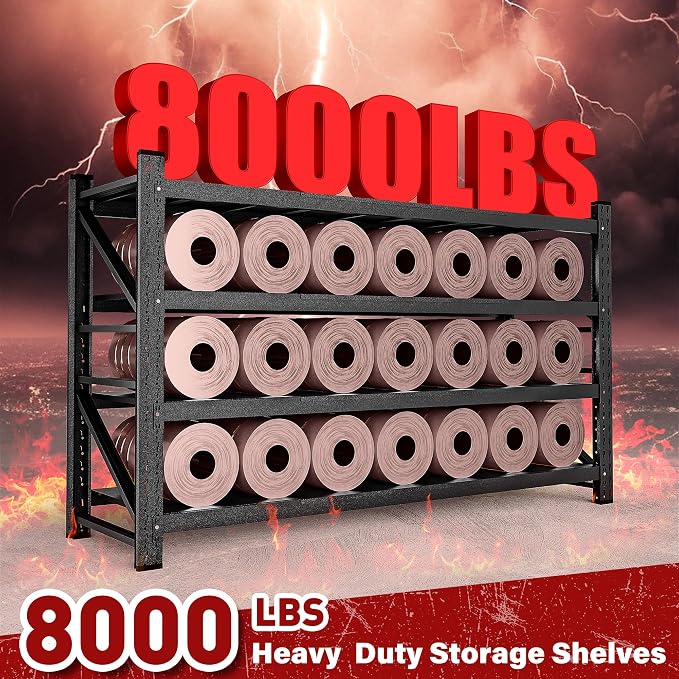 8000LBS Heavy Duty Garage Shelving Units,68" Wide & Deep Storage Shelves,Metal Garage Shelves,Large Storage Rack,Steel Shelf,Industrial Shelving for Shop,Warehouse,Basement,68" W x 24" D x 63.5" H - Image 3