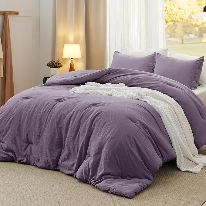 Bedsure Oversized Queen Comforter Set, Grayish Purple Soft Prewashed Bedding for All Seasons, 3 Pieces GentleSoft™ Bed Set, 1 Lightweight Comforter (98"x98") and 2 Pillowcases (20"x26")