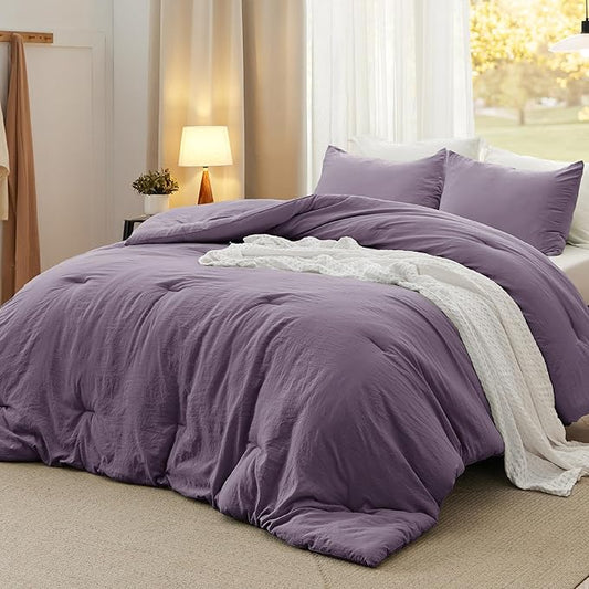 Bedsure Oversized Queen Comforter Set, Grayish Purple Soft Prewashed Bedding for All Seasons, 3 Pieces GentleSoft™ Bed Set, 1 Lightweight Comforter (98"x98") and 2 Pillowcases (20"x26")