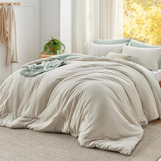 Bedsure Super King Comforter Set, Beige Soft Prewashed Bedding for All Seasons, 3 Pieces GentleSoft™ Bed Set, 1 Lightweight Comforter (120"x120") and 2 Pillowcases (20"x36")
