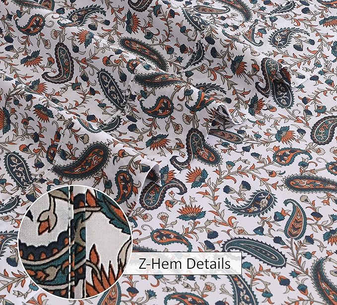 RUVANTI 100% Cotton Sheets – Full Size Percale Bedding, Cooling & Breathable Floral Design, Durable with a Crisp, Soft & Comfortable Feel, 16" Deep Pocket, 4-Piece Set, Teal Paisley