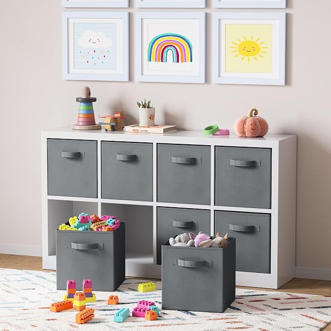 Storage Cubes Pack Of 8 - Standard Size Cube Storage Bin 10.5x10.5x11 With Dual Handles For Easy Carrying- Fabric Storage Bins Collapsible (Grey) - Image 5
