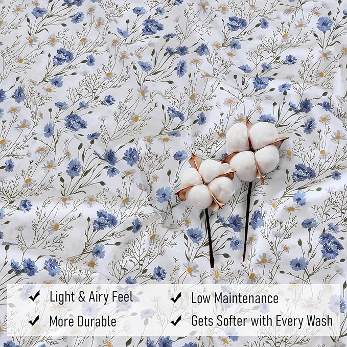 RUVANTI 100% Cotton Sheets – Split King Size Percale Bedding, Cooling & Breathable Floral Design, Durable with a Crisp, Soft & Comfortable Feel, 16" Deep Pocket, 5-Piece Set, Sweet Pea