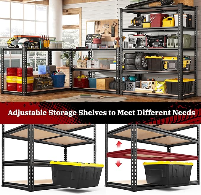REIBII 40" W Garage Shelving 2500LBS Storage Shelves 72" H Metal Shelving 5 Tier Metal Shelves Adjustable Pantry Shelf for Garage Closet Kitchen Basement 40" W x 19.7''D x 72''H - Image 5