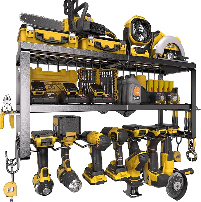 Spampur Power Tool Organizer for Tool Storage, Drill Holder Wall Mount with Screwdriver Organizer, Tool Holder for Garage Wall Organization, Heavy Duty Metal Tool Shelf with Battery Holder by Spampur