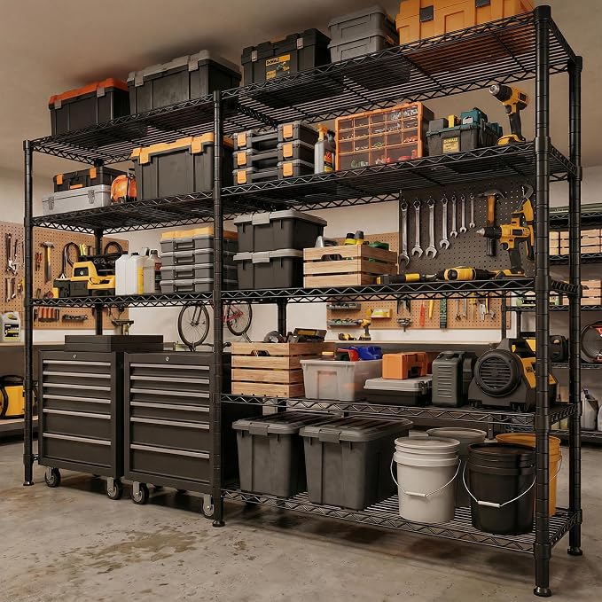 REIBII 70" W Storage Shelves Load 1600LBS,Metal Shelving 5-Tier Wire Shelving Unit Garage Shelving for Storage Adjustable Metal Shelves for Pantry Kitchen Garage Commercial, 70" W*15.8" D*72.4" H - Image 2
