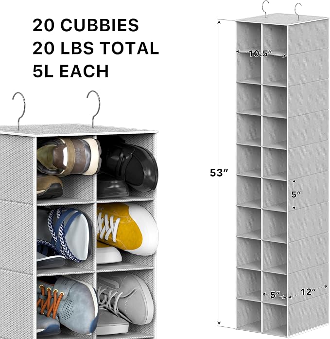 Simple Houseware 20 Section Shelves Hanging Shoes Organizer Holder for Closet, Gray - Image 3