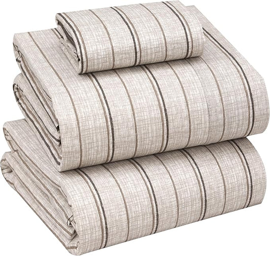 RUVANTI 100% Cotton Sheets – Twin XL Size Percale Bedding, Cooling & Breathable Floral Design, Durable with a Crisp, Soft & Comfortable Feel, 16" Deep Pocket, 3-Piece Set, Brown Stripes