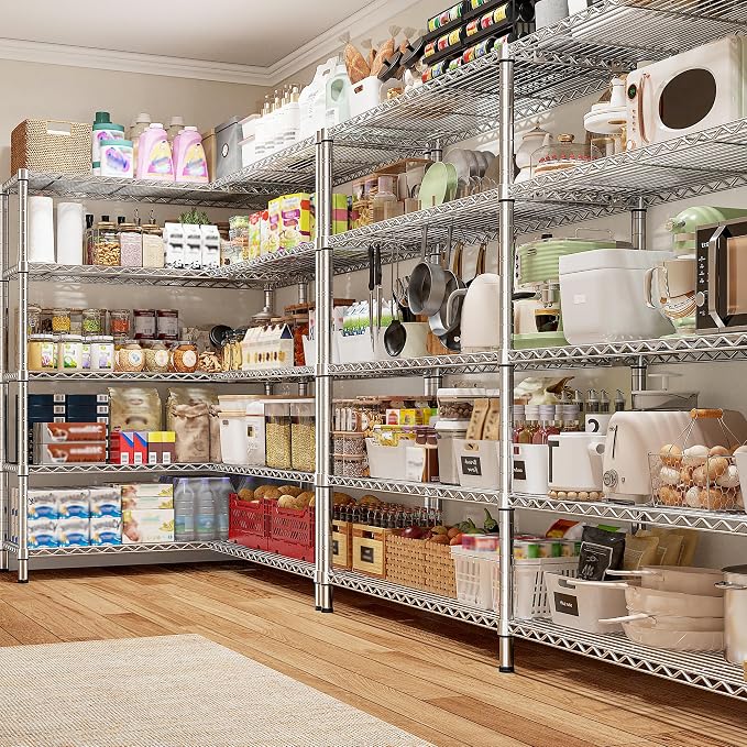 REIBII 70" W Wire Shelving Load 1500LBS, Metal Shelving 5-Tier Storage Shelves Metal Shelves for Storage Adjustable Shelving Rack for Pantry Kitchen Commercial School 70" W*15.8" D*72.4" H,Chrome - Image 3