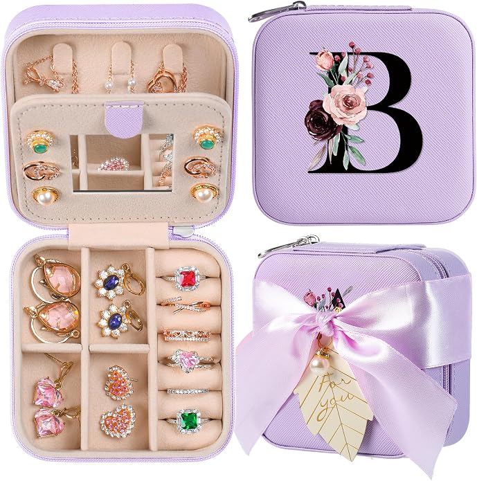 AYGXU Travel Jewelry Box for Women and Girls - Small Case With Initial A-Z - Teacher Gifts by AYGXU