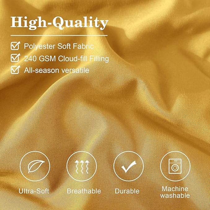 Monbix Queen Comforter Set - 7 Pieces Bright Yellow Bed in a Bag Queen Bedding Sets with Comforters, All Seasons Comforter Bed Set with Sheets,Pillowcases & Shams