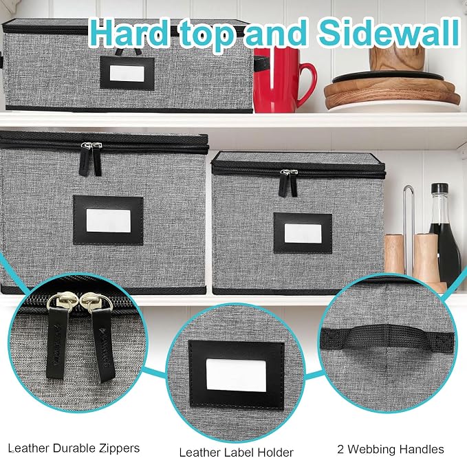 5 PACK China Storage Containers-Quilted Mug Storage and Moving Boxes for Dishes,Dish Packing Supplies for Moving,Dinnerware &Accessories,Holds a total of 48 plates (4 sizes) and 12 cups(Grey) - Image 5