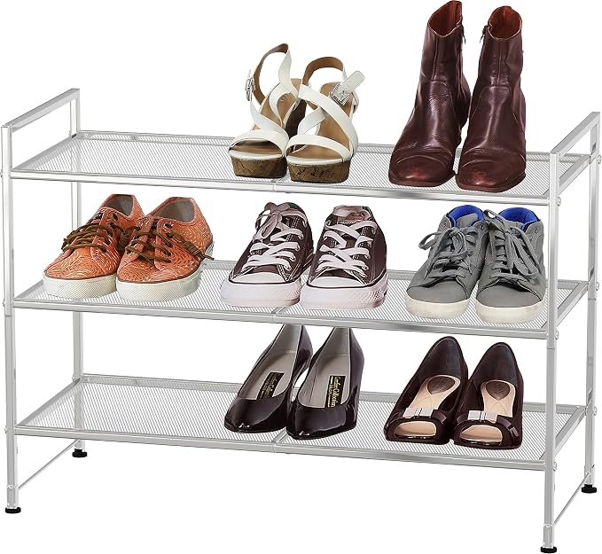 Simple Houseware 3-Tier Stackable Mesh Shoe Rack, Silver by SimpleHouseware