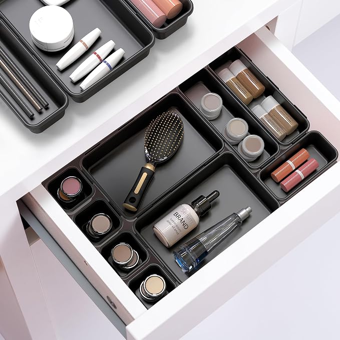 Simple Houseware Interlocking Desk Drawer Bins Organizer, 42 Packs, Black - Image 8
