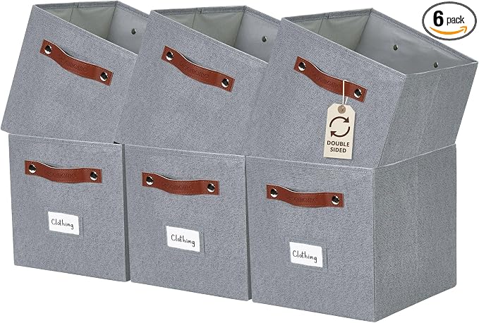 DECOMOMO Storage Bins, Cube Storage Bin with Labels, Fabric Storage Cubes for Shelves (11" / 6pcs, Texture Grey) by DECOMOMO