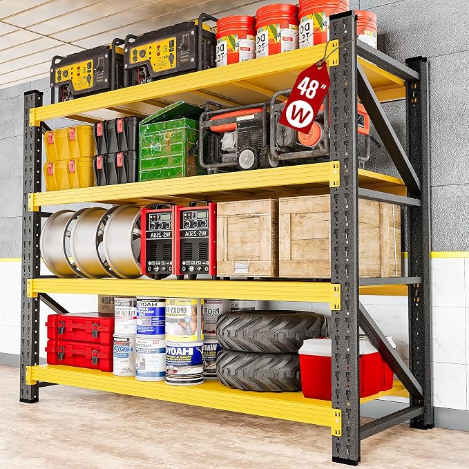 48" Wide Heavy Duty Garage Shelving Units,3000LBS Deep Storage Shelves,Yellow Metal Garage Shelves,Large Storage Rack,Steel Shelf,Industrial Shelving for Shop,Warehouse,Basement,48" W x 24" D x 70" H by SISESOL