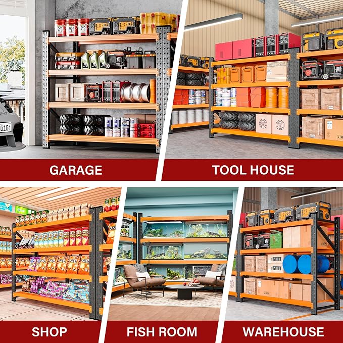 48" Wide Heavy Duty Garage Shelving Units,3000LBS Deep Storage Shelves,Orange Metal Garage Shelves,Large Storage Rack,Steel Shelf,Industrial Shelving for Shop,Warehouse,Basement,48" W x 24" D x 70" H - Image 5