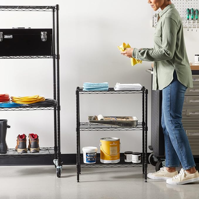 Amazon Basics 3-Shelf Adjustable Heavy Duty Steel Wire Rack Storage Shelving Organizer with Storage Space, Versatility and Ease of Use for Kitchen, Garage, 23.2" L x 13.4" W x 30" H, Black - Image 2