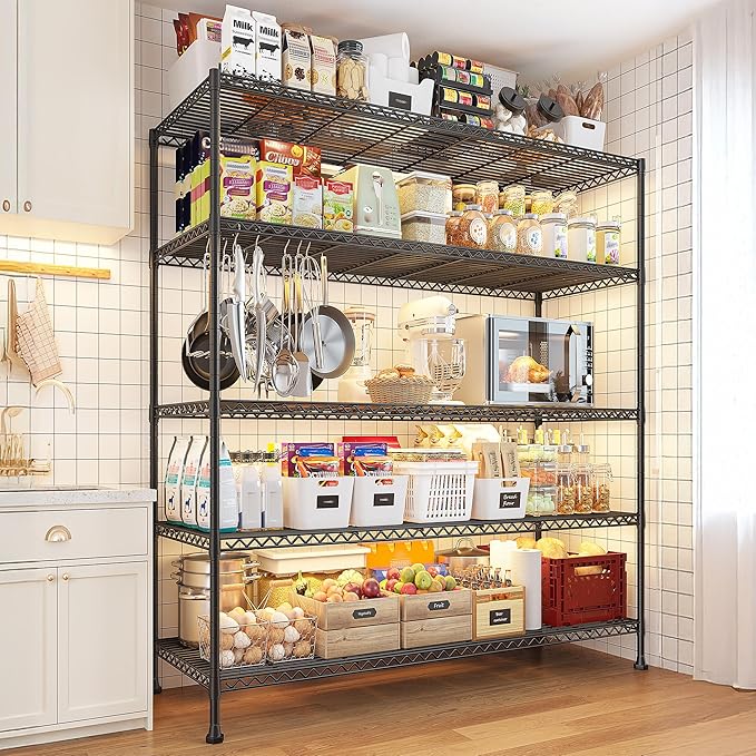 REIBII 45.5''W Storage Shelves Wire Shelving, 5 Tier Pantry Shelves for Storage Rack, Adjustable Metal Shelving for Pantry Kitchen Steel Shelving, 45.5" W x 71" H x 17.7" D - Image 2