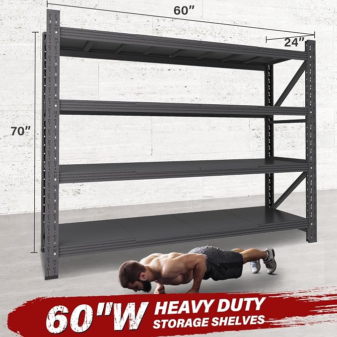5000LBS Heavy Duty Garage Shelving Units,60" Wide & Deep Storage Shelves,Metal Garage Shelves,Large Storage Rack,Steel Shelf,Industrial Shelving for Shop,Warehouse,Basement,60" W x 24" D x 70" H - Image 2