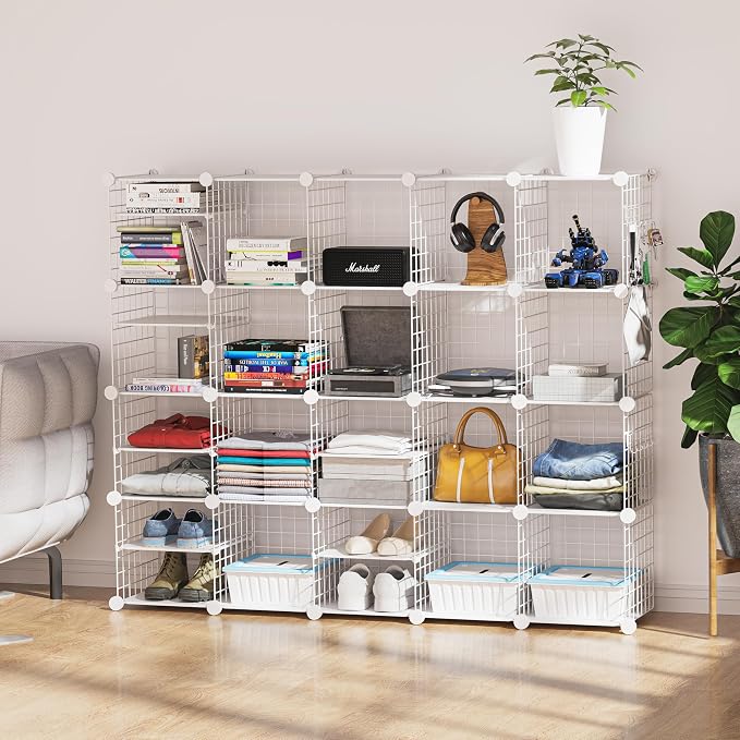 Wire Cube Storage Organizer, 20 Cubes Converted into 23 Cubes, Sturdy Metal Grids Storage Shelf Closet Shelving Units and Storage, Shelves for Bedroom LIvingroom Office - Image 2