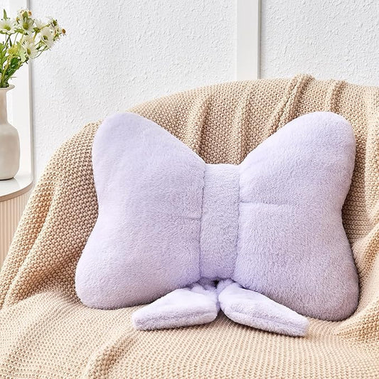 Lavender Bow Pillow,12'' Bow Decorative Pillows with Faux Rabbit Fur,Soft Bow Throw Pillows Aesthetic Bow Shaped Pillow for Bed Sofa Couch Home Decor