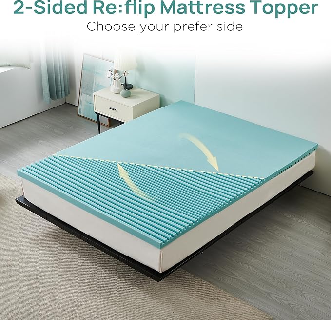 2 Inch Cooling Gel Memory Foam Mattress Topper Full Size, 5-Zone Back Pain Relief Bed Topper, Orthopedic Pressure Relief Mattress Pad, Wave and Cube Ventilated Design, CertiPUR-US Certified