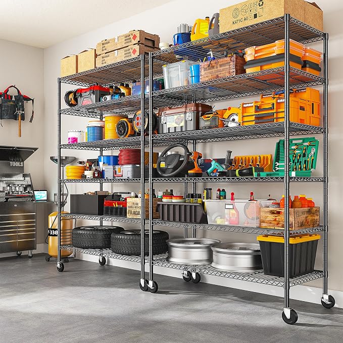 Romorgniz 82" H X45 W X18 D Storage Shelves with Wheels, 6 Tier Wire Shelving Adjustable Metal Shelving Pantry Shelves Capacity 1200LBS for Garage Shelving, Pantry, Kitchen, Closet, Black,2P - Image 6