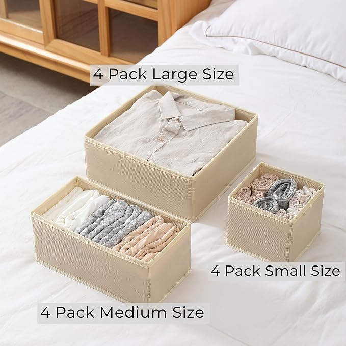 Fordonral 12 Pack Drawer Organizer Clothes, Foldable Fabric Dresser Organizer Closet Organizers and Storage Box for Underwear,Folded Clothes,Baby Clothing,Socks,Bra,Towels,Ties(12 Pack,Beige) - Image 4