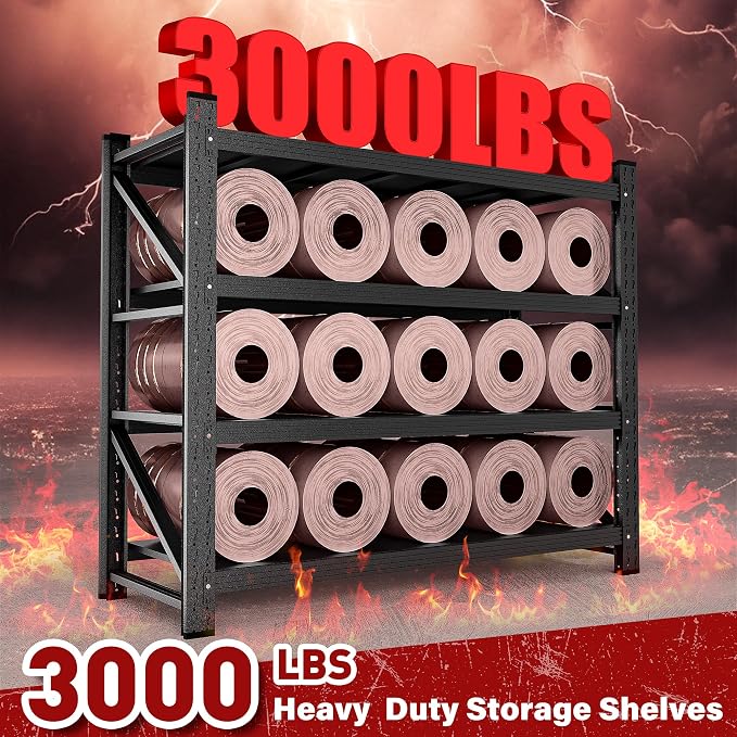 48" Wide Heavy Duty Garage Shelving Units,3000LBS 24 Deep Storage Shelves,Metal Garage Shelves,Large Storage Rack,Steel Shelf,Industrial Shelving for Shop,Warehouse,Basement,48" W x 24" D x 70" H - Image 3